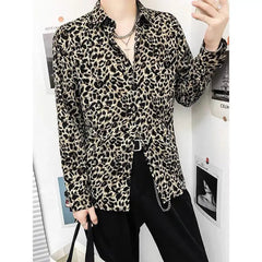 Voguable  Leopard Print Men's Loose Premium Iron-Free Fashion Vintage Long Sleeve Printed Shirt voguable
