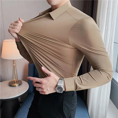 Plus Size 4XL-M High Elasticity Seamless Shirts Men Long Sleeve Top Quality Slim Casual Luxury Shirt Social Formal Dress Shirts voguable