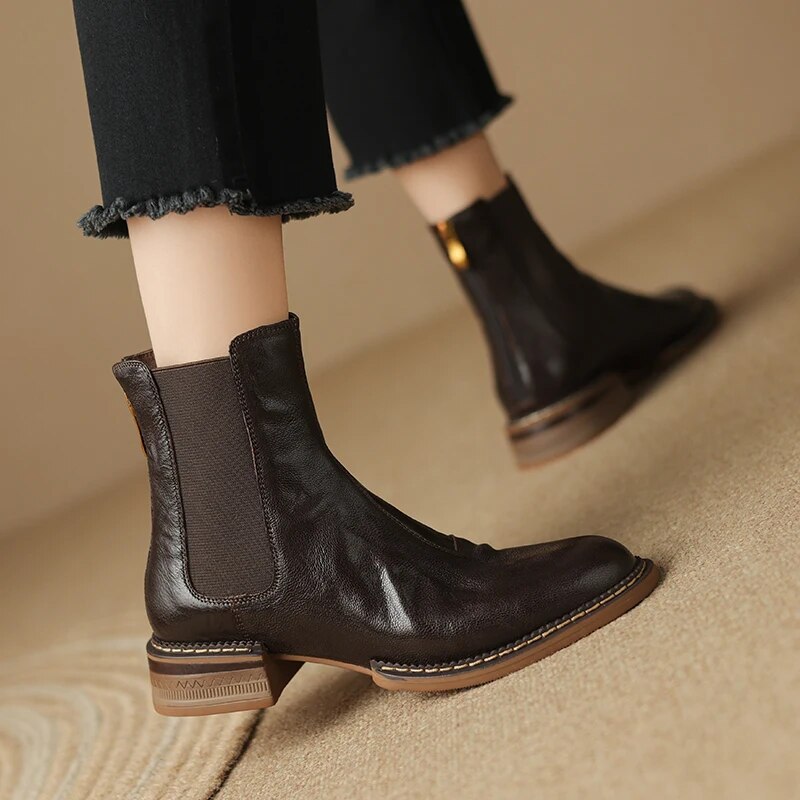 Winter New Autumn Genuine Leather High Heels Boots Women Shoes Chelsea Boots Ankle Boots Retro Leather Shoes Platform Boots voguable