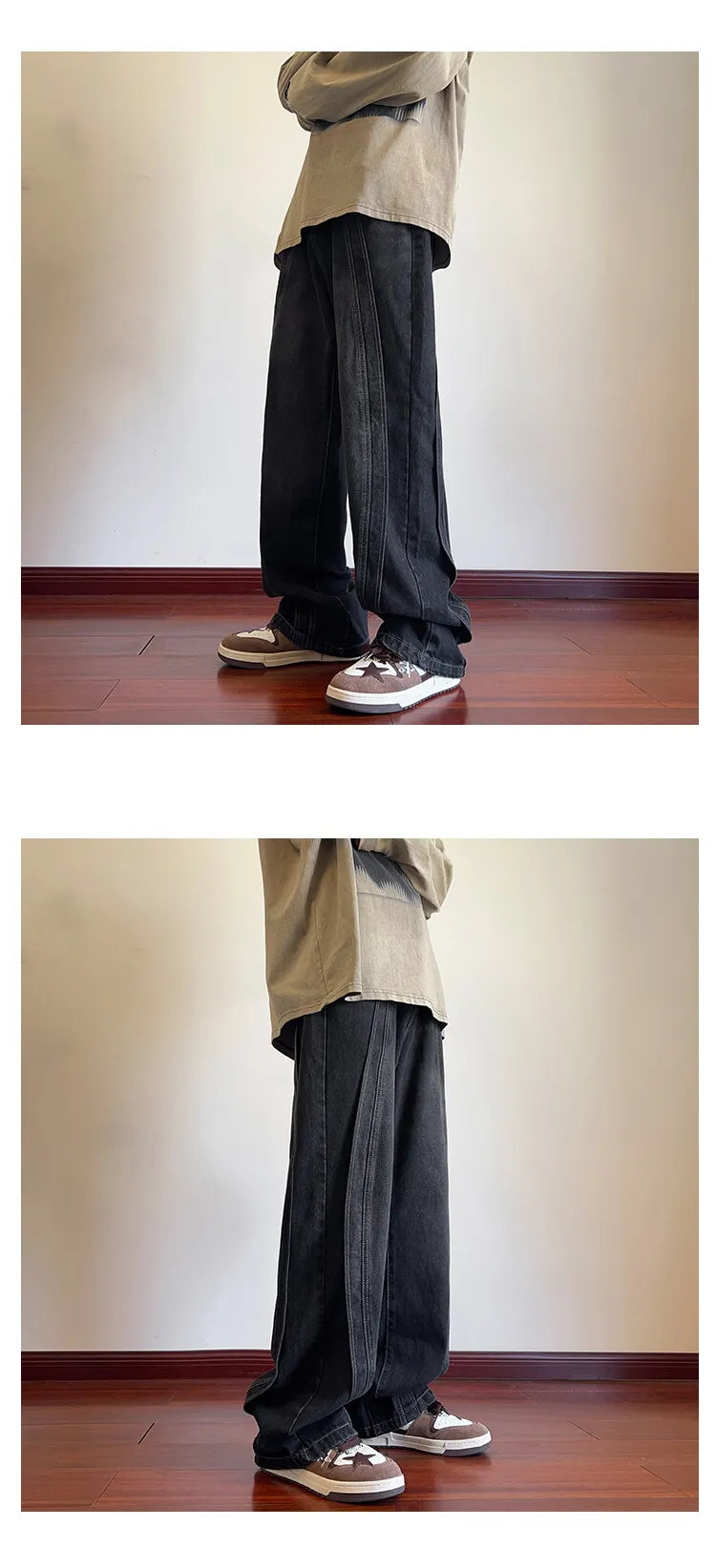 Destroyed Stitching Jeans Men's Blue Washed Jeans Gothic Style Street Trend Clothing Retro Loose Wide Leg Pants straight jeans voguable
