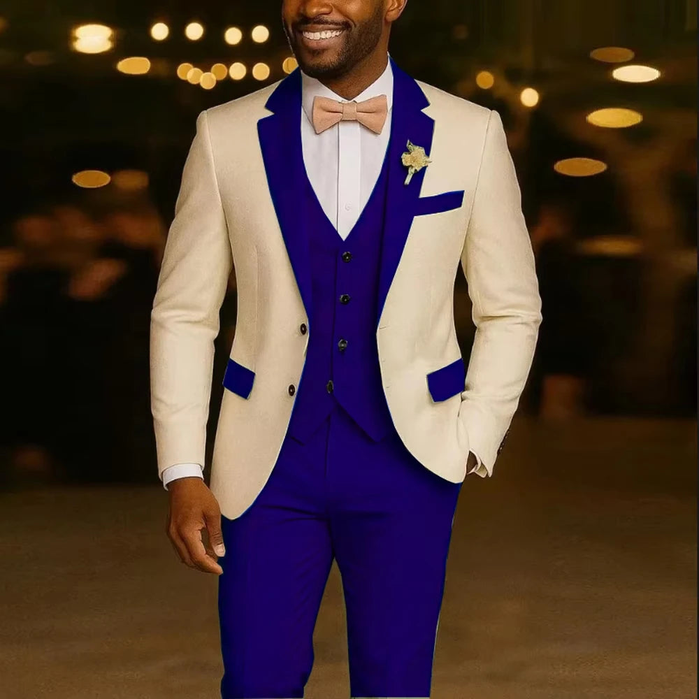 Voguable  New Solid Suits for Men Slim Fit Groom Wedding Suits Tuxedo Best Man Blazer Vest Pants 3 Pieces Fashion Marriage voguable