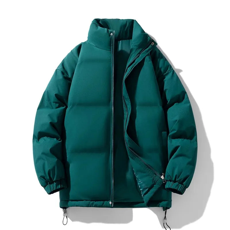 New Winter Stand Collar Parkas Men Fashion Casual Warm Jacket Solid Outdoor Windproof Streetwear Coats Couple Thick Loose Parkas voguable
