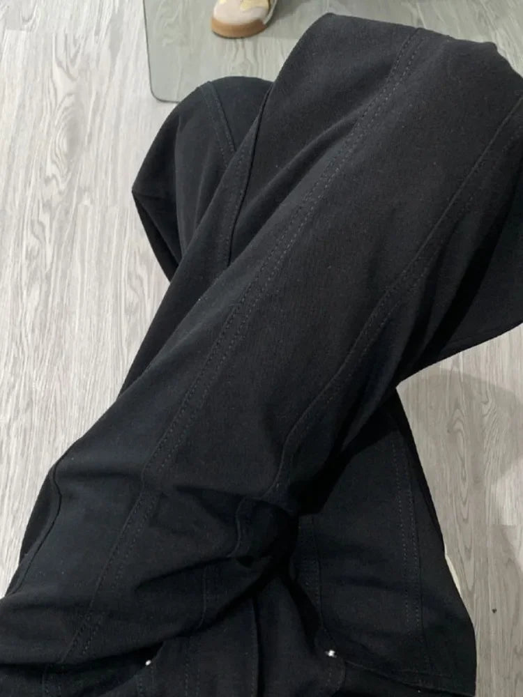 Black Patchwork Women Wide Leg Jeans Y2K Baggy Korean All Match Denim Pants High Waist Loose Pocket Casual Jeans Trousers voguable