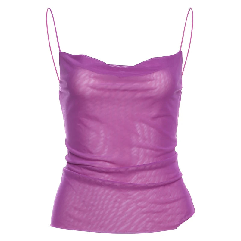 Summer Trend Camisole Women Sexy See Through Low-Neck Ruched Backless Tank Tops Hot Girls Street Wild Fashion Outfits voguable