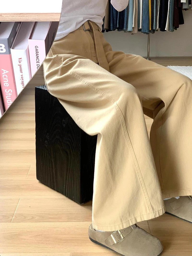 Y2K Vintage Belt Jeans Women Loose American High Waist Hip Hop Denim Pant Harajuku Retro Pockets Streetwear Khaki Trousers New voguable