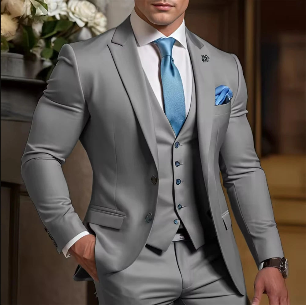 Voguable  Elegant Suit for Best Man Tailor Made Formal Men's Suit 3 Piece Blazer Vest Pant Suits Wedding Tuxedo Groom Custom Outfit Party voguable