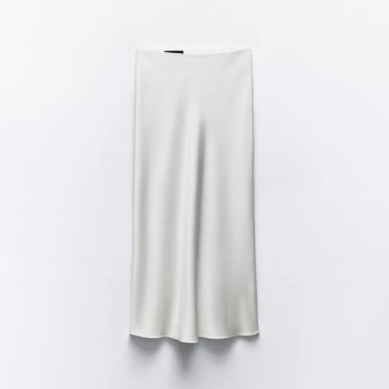 2025 Pink Sweet Satin Long Skirt New Solid Color High Waist Elegant Slim Summer Women Skirt Fashion Party Female Clothing voguable