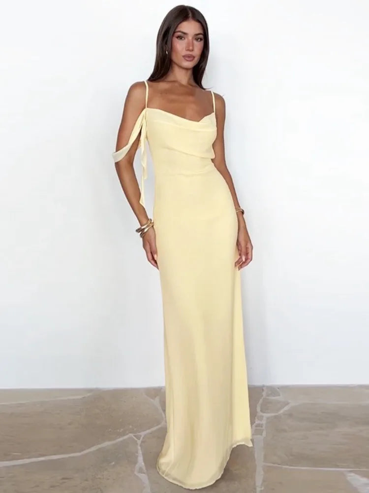 Spaghetti Strap Backless Sexy Maxi Dress Women Gown Summer Fashion Off-shoulder Draped Bodycon Club Party Long Dress voguable
