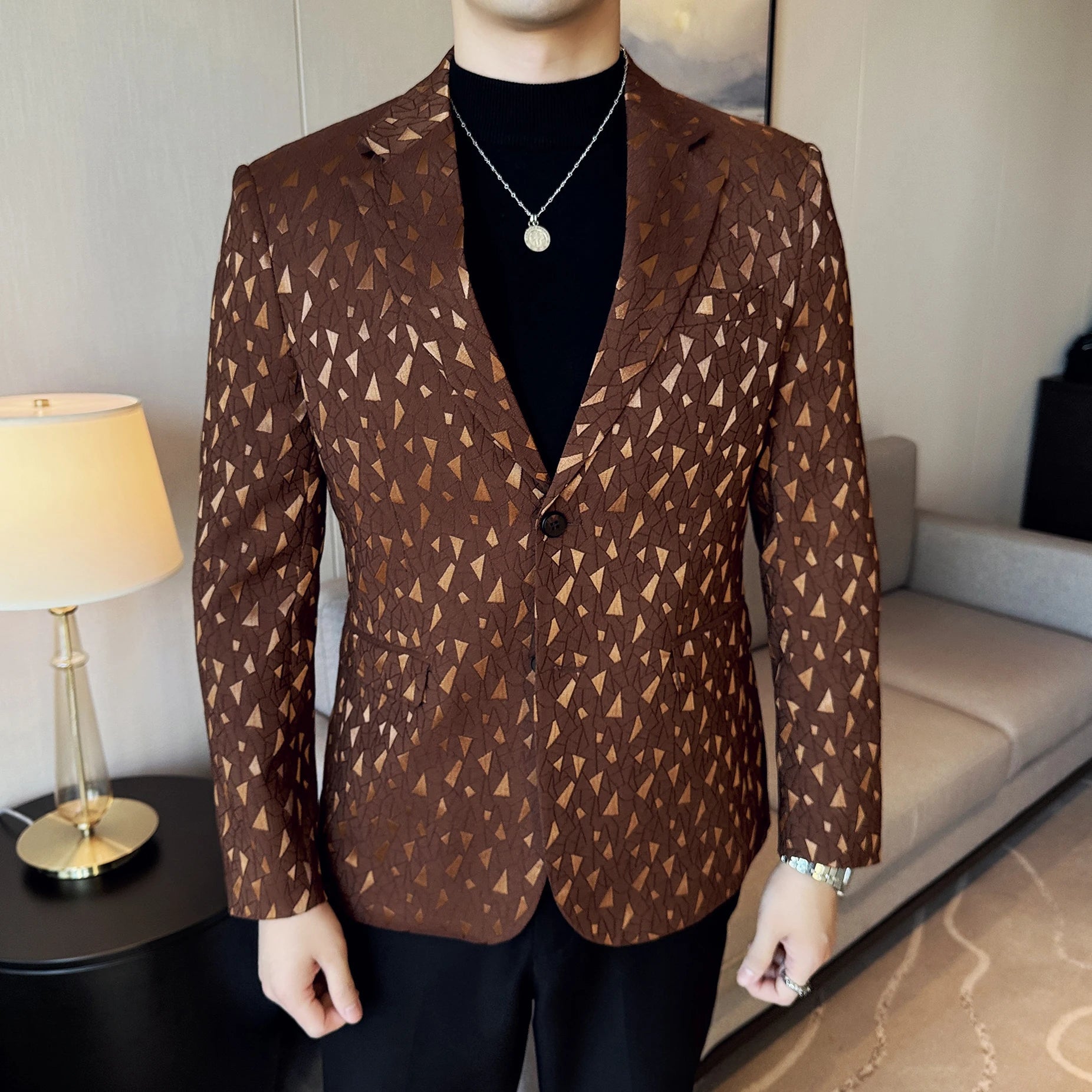 Voguable  New British Style Korean Style Suit Jacket Business Formal Slim Fit Fashionable Printed Jacket Social Ball Groom Tailcoat Blazer voguable