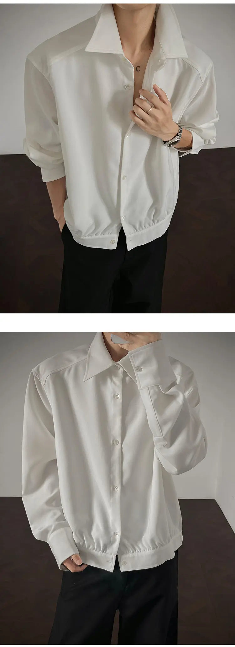 Shirt men Korean Style Loose Fit Square Neck Plain Color Long Sleeve Shirt Man Autumn New Trendy Youth Dance Shirts Oversized voguable