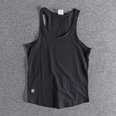 Voguable  Summer New American Retro Sleeveless O-neck Soild Sleeve T-shirt Men's Fashion 100% Cotton Washed Old Casual Sports Vest Tops voguable