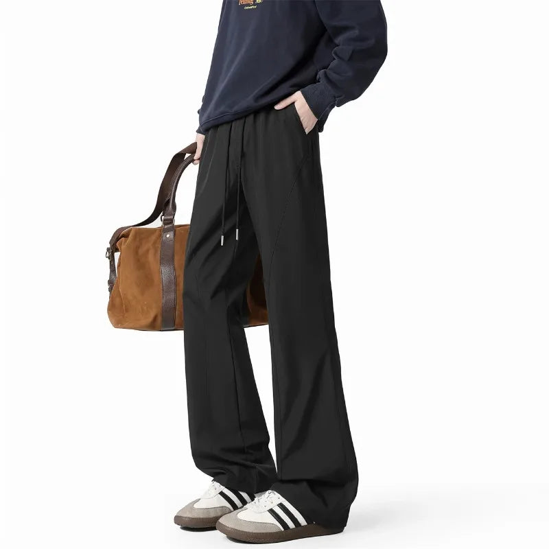Voguable  Men's Wide-Leg Track Pants Lightweight Elastic Waist Casual Trousers voguable