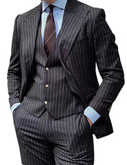 Voguable  New Stripe Blazer+Vest+Pants Men's Fashion Business Gentleman Professional Formal Dress Version Banquet Dress Suit 6XL voguable