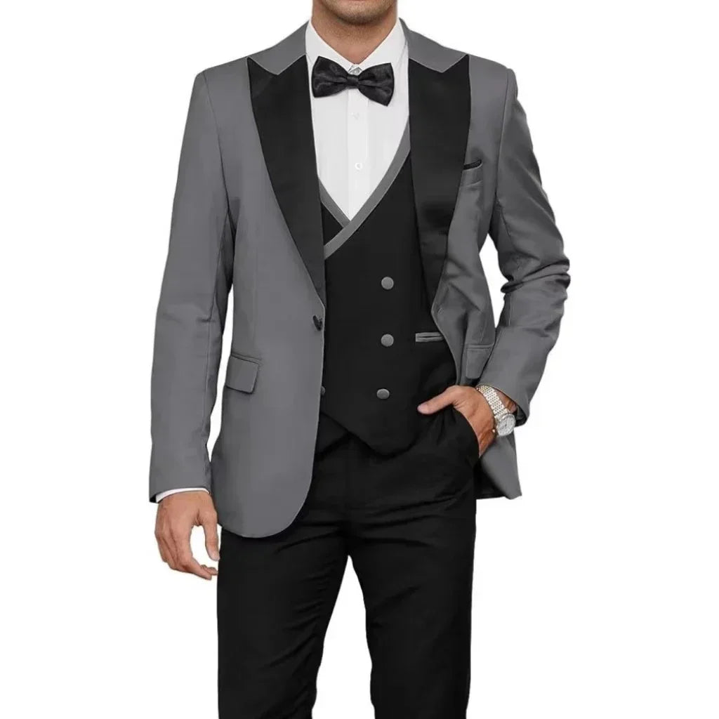 Voguable  Luxury 3-Piece Men's Tuxedo Suit Blazer Vest And Pants Set for Wedding Business Prom Elegant Ceremony Formal Men's Outfit voguable