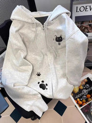 Cartoon Print Cute Hoodies Women Vintage Long Sleeve Loose Kawaii Sweatshirt Japan Retro Casual Pockets Female Gray Y2K Tops New voguable