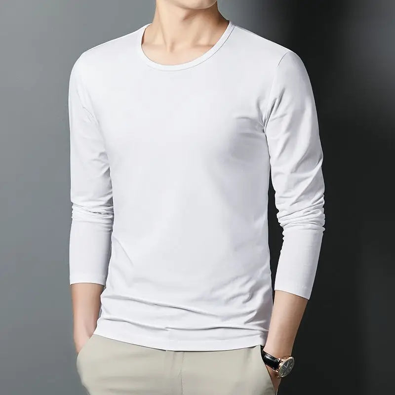 Voguable  Longsved Slimfit Mens Tshirt Casual Wear Base V Neck PU Leather Nine Sleeve Cleanfit Style Citywalk Suitable Tshirt voguable