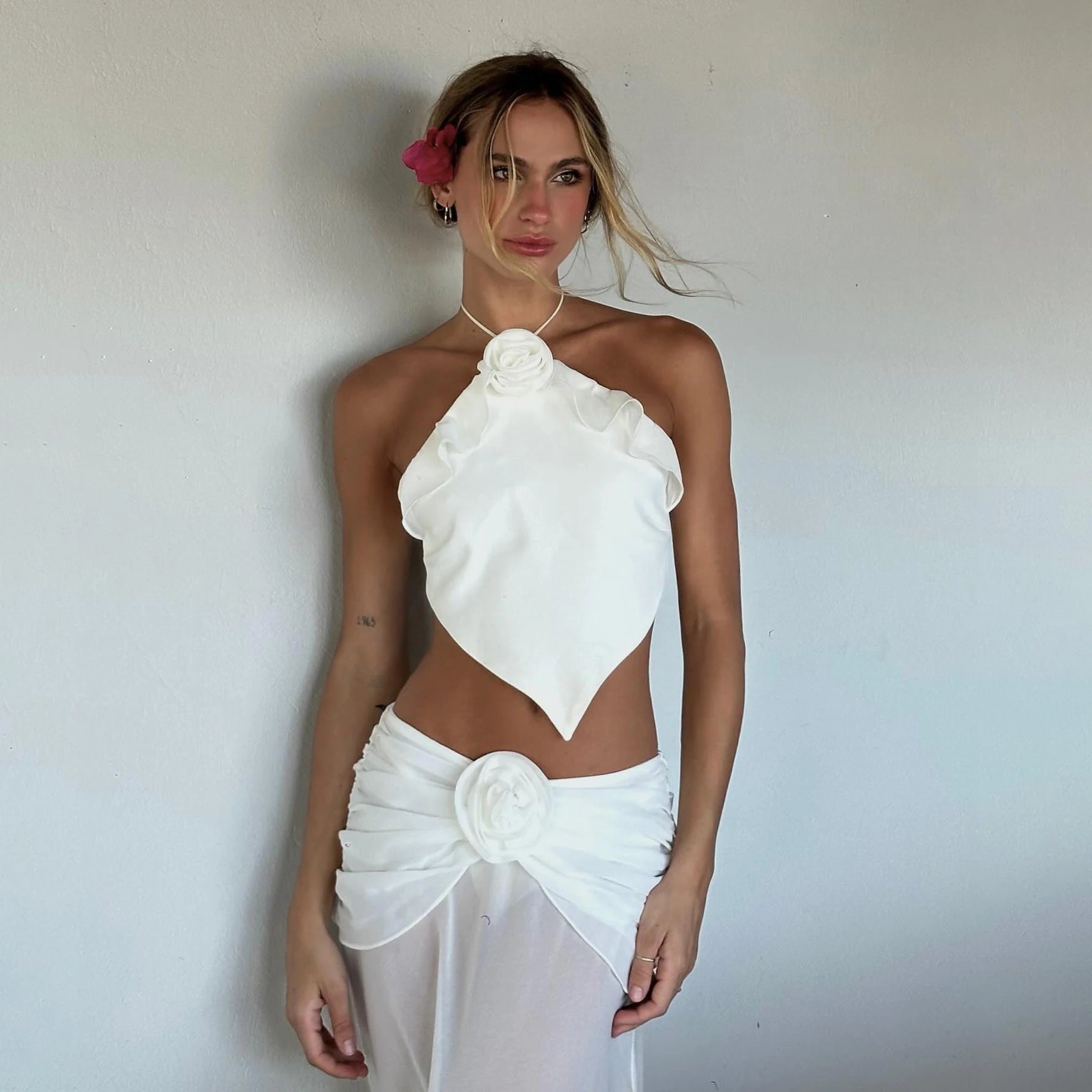 3 Pcs Flower Bikini 2025 Sexy Women Swimsuit Elegant White Swimwear Female Biquini Floral Cover Up Bodysuit Bath Suit Beachwear voguable