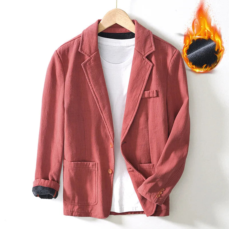 Voguable Autumn Winter New Casual Plush and Thickened Warm Suit Jacket for Men Ramie Loose Vintage Blazers for Men voguable