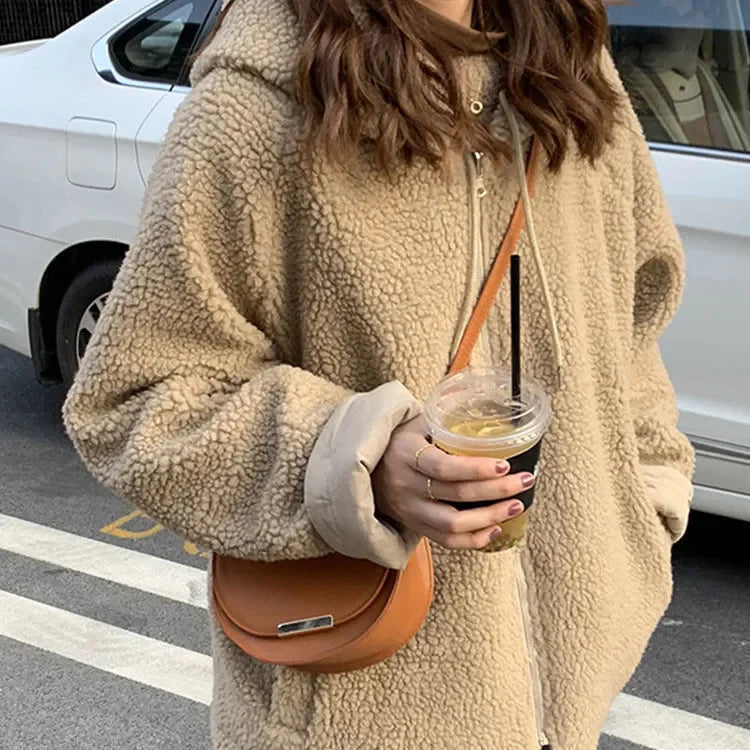 Women Oversized Parkas Hooded Thick Coat Ladies Soft Kawaii Jacket Double Sided Outerwear Autumn Winter Warm Long Sleeve Bomber voguable