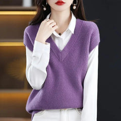 Knitted Jacket Sweater Women's Vest Sleeveless Coat Wool Blended V-Neck Pullover Spring Autumn Fashion Women's Top voguable