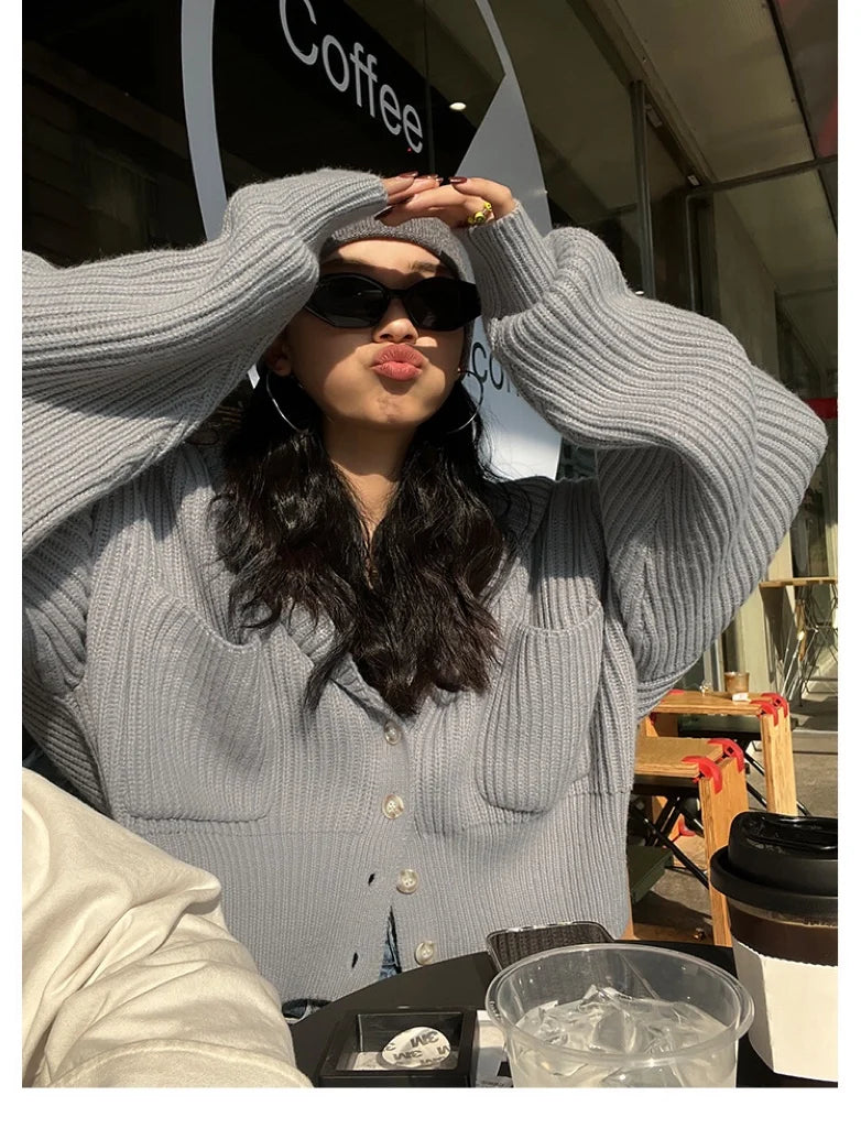 Women's Hooded Cardigan Button Up with Pocket Knitted Sweater Hoodie Slouchy Knitwear Fall Winter Casual Chic Outfit voguable