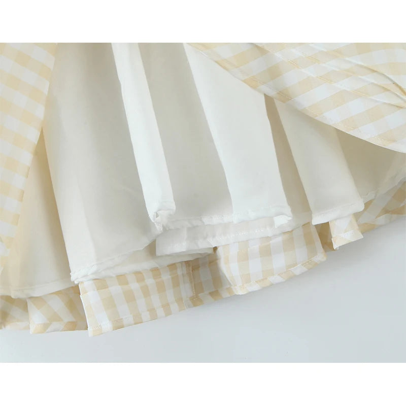 Sexy Backless Halter Mini Plaid Dress Women Deep V  Lacing Up Bandage Back A-line  Holiday Summer Dresses Short Robe voguable