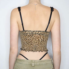 Voguable   Vintage Leopard Print Crop Top Sexy Contrast Color Bow Lace Patchwork Camis Sexy Night Party Club Wear Grunge Corset voguable