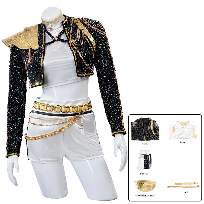 KPop Rumi Cosplay Costume Wig Shoes Black Coat Singing Suit Song-Promotion Costume Women Halloween Party Role Playing Outfit voguable