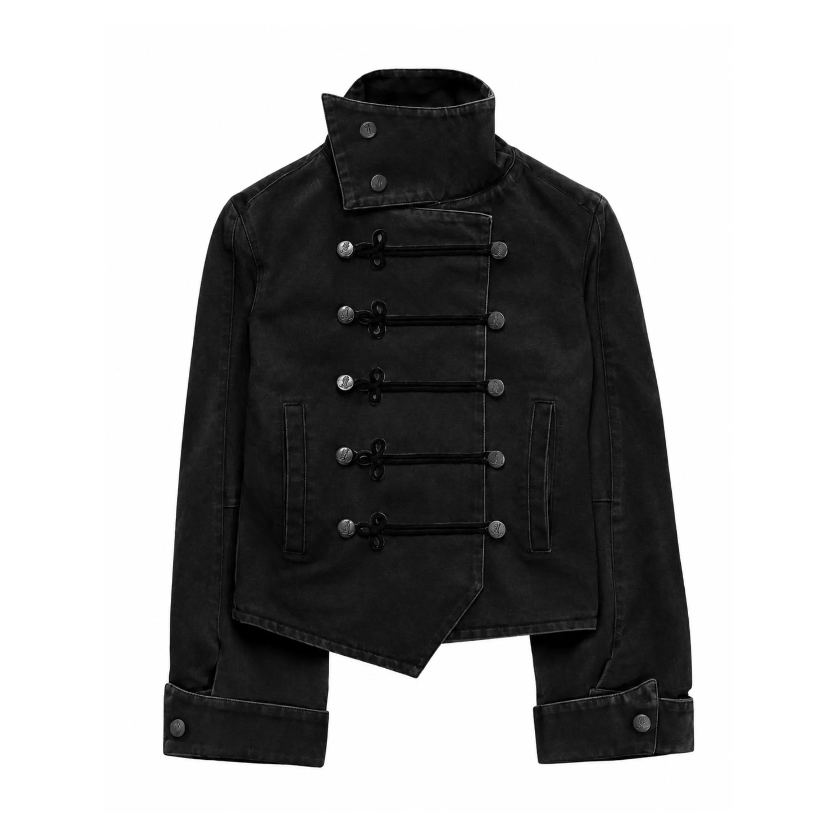 Voguable  Women's Gothic Jacket Retro Washed Canvas Stand Collar Frog Button Y2K Punk Street Coat voguable