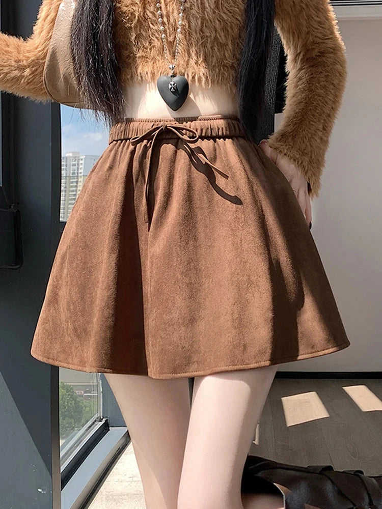Y2K Leopard Mini Skirt Women High Waist Faux Suede Fabric A Line Skirts Streetwear Fall Winter Loose Vintage Sexy Skirts voguable