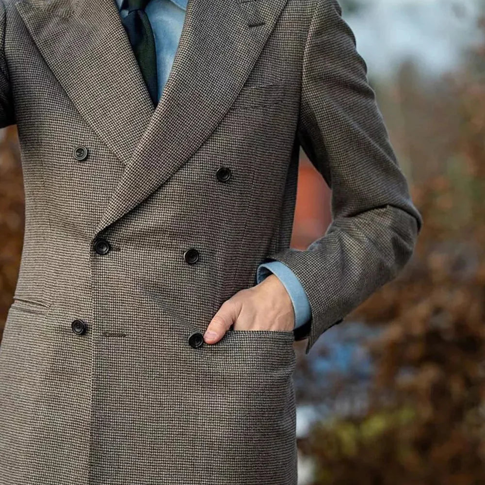Voguable  Spring 2 Piece Woolen Blend Men's Suit  Set Tailored Double Breasted Lapel Jacket Blazer Elastic Pants Wedding Part Prom Dinner voguable