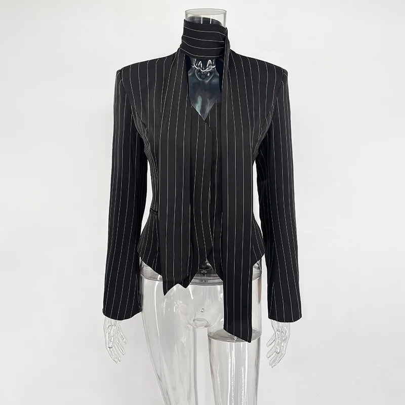 Tornova V-neck Ribbon Shirt Cardigan For Women Striped Print Long Sleeve Buttons Office Lady Top Elegant Female Blousers Outwear voguable