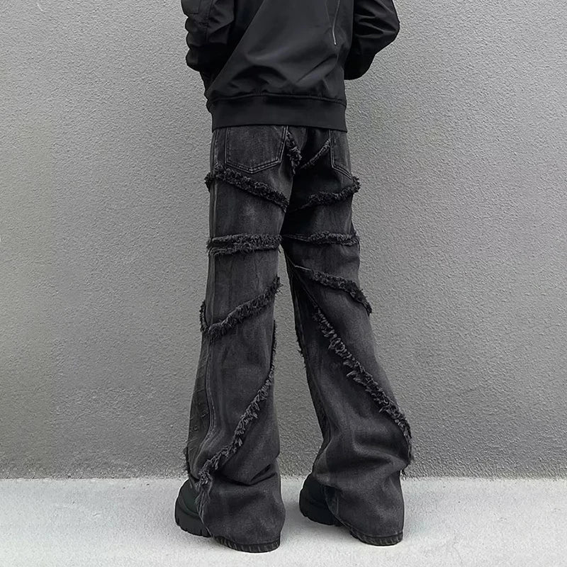 Voguable Y2K Punk Black American Street Rock Retro High Waist Oversized Jeans Men Raw Edge Washed Darkwear Wide Leg Trousers Men voguable