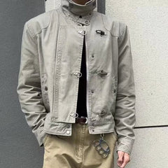 Voguable  Vintage 90s Harajuku Aesthetic Streetwear Button Hooded Sweatshirts Grunge Stand Neck Jacket Y2k Casual Outfit Street Wear New voguable