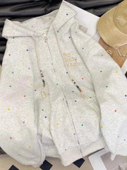 Vintage Dot Sweet Hoodies Women Letter Embroidery Cute Loose Sweatshirts Casual Preppy Style Long Sleeve Lady Japan Tops voguable