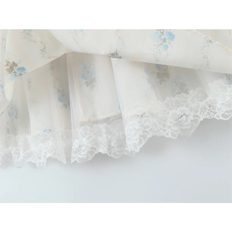 New Fashion Women Floral Print A-line Midi Elegant Party Dresses Sexy Wide Straps Lace Spliced Holiday Summer Dress voguable