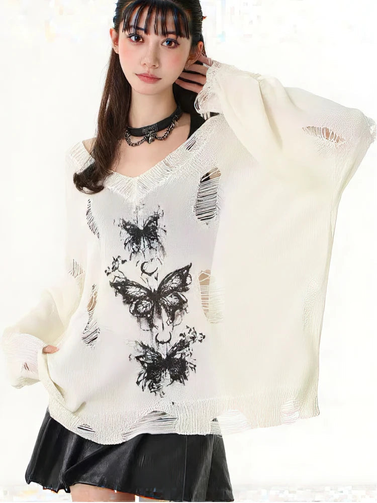 Y2k Hollow out Knit Oversize T shirt Women Long sleeve Off shoulder Top Sexy Basic Transparent Tees Baggy Vintage Ladies New voguable