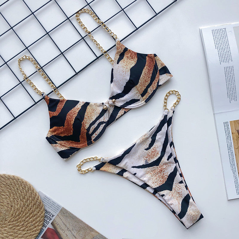 Bikini 2022 Woman Sexy Bikini Split Double Sided Printed Swimsuit Lace Up Strap Bikini Suit Summer Beach Bikini Swimwear voguable