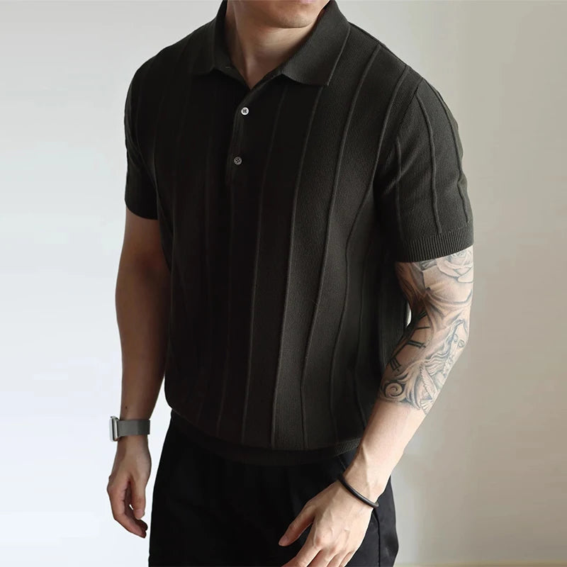 New Men's Clothing Luxury Business Polo Shirt Casual Slim-fit Knitted Solid Color Short Sleeve T-shirt High Quality Tops M-3XL voguable