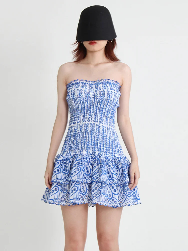 Cut Out Layered Hem Sexy Dress For Women Strapless Sleeveless Off Shoulder High Waist Mini Dresses Female Clothing voguable