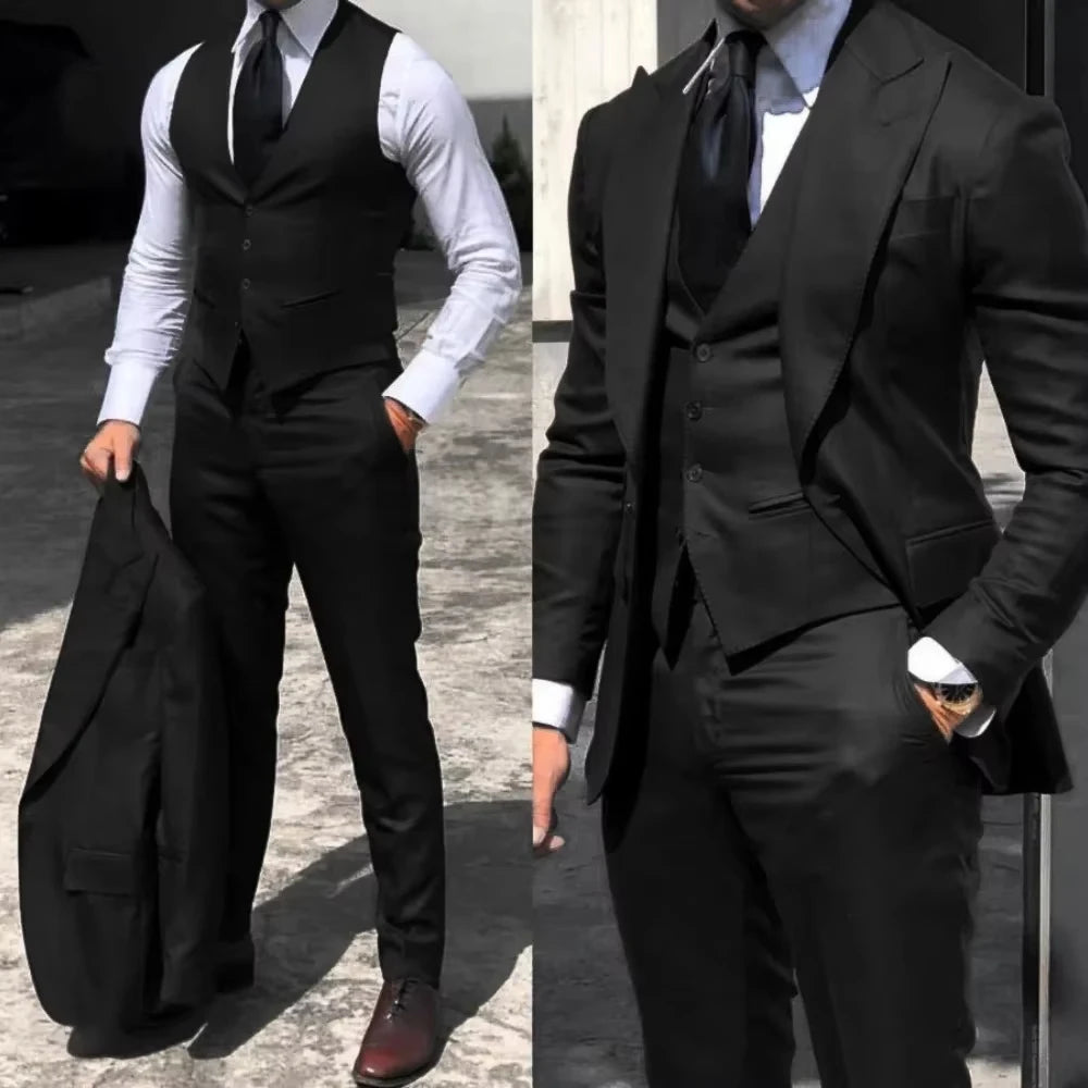 Voguable  3 Pieces Set Purple Suit Men Business Tuxedos Formal Jacket Vest Pants Single Breasted Groom Groomsman Prom Wedding Party voguable