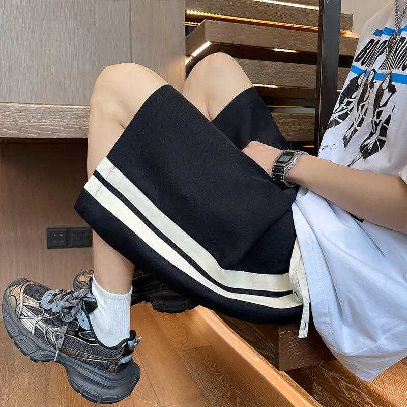 Casual Shorts men Elastic Waistband Loose Fit Drawstring Comfortable Summer Beach Outdoor Side Stripe Design Gym Streetwear voguable