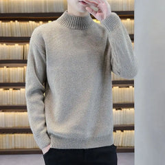 Autumn Winter New Fashion Long Sleeve Half High Collar Solid Pullovers Men's Clothing All-match Knitting Korean Simplicity Tops voguable