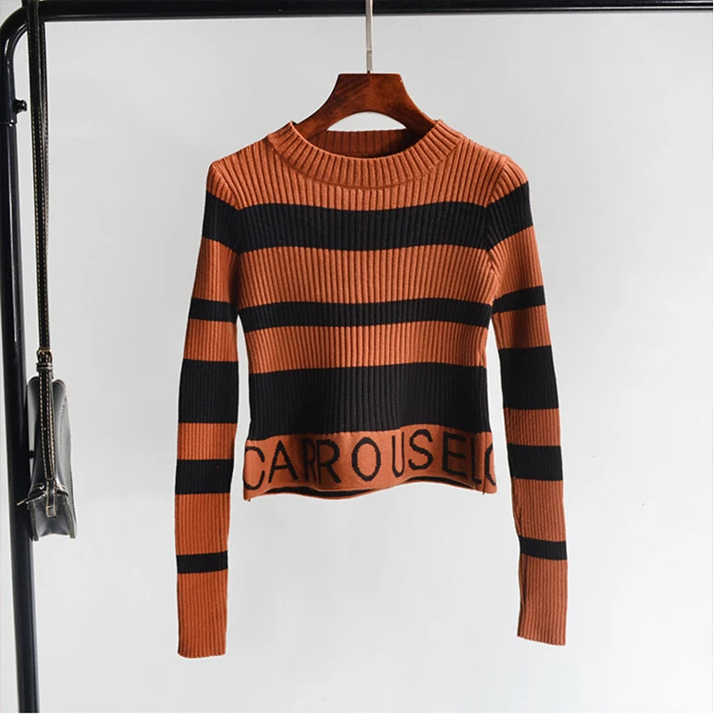 Voguable American Letter Embroidery Half Button POLO Shirts Oversized Sweater Brown Pullover Korean Preppy Girls Warm Winter Clothes voguable