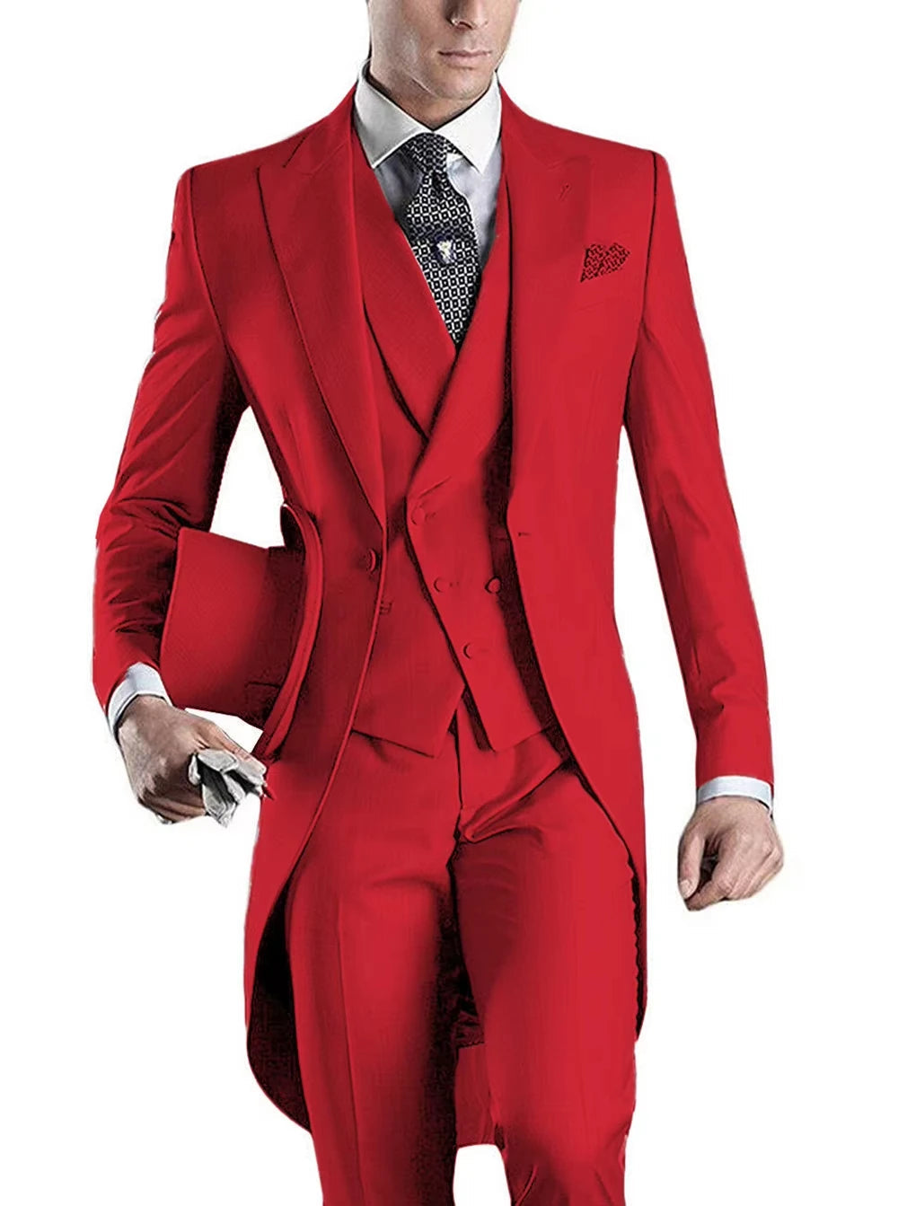 Voguable  Men Suit 3 pieces Slim Fit British Style Peaked Lapel V Neck Tuxedo Fashion Groomsmen Wedding Suits Men Blazer+Vest+Pant voguable