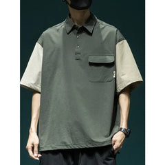 Voguable  Summer Thin Splicing Contrasting Color Short-sleeved POLO Shirt Men's Loose Outdoor Casual Versatile Quick-drying Shirt T-shirt voguable