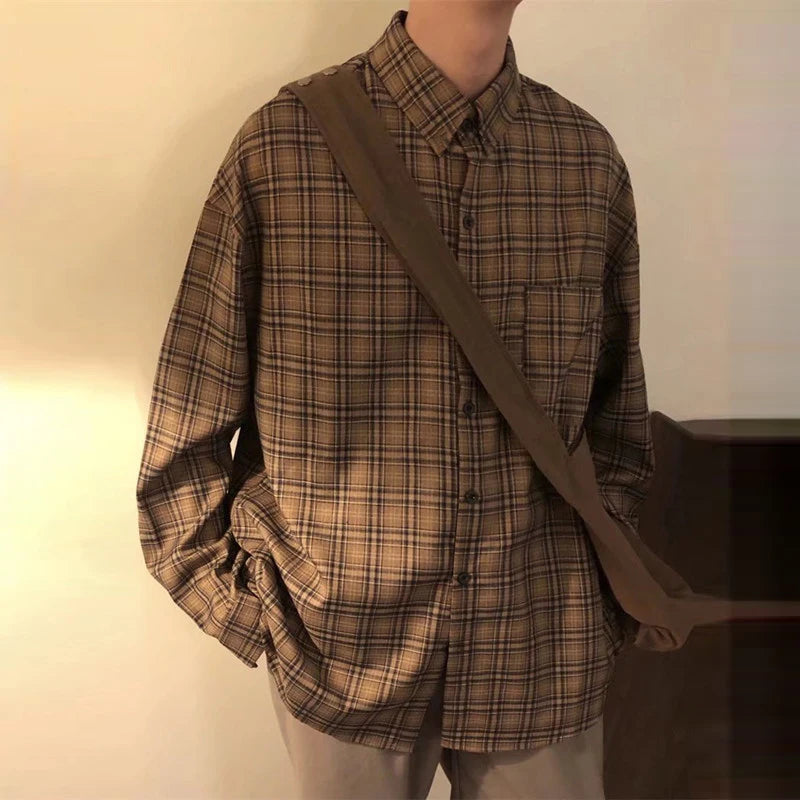 Men's Leisure High Street Check Shirts Japanese Cardigan Fashion Retro Long Sleeve Casual High Quality Tops Spring 2025 New voguable