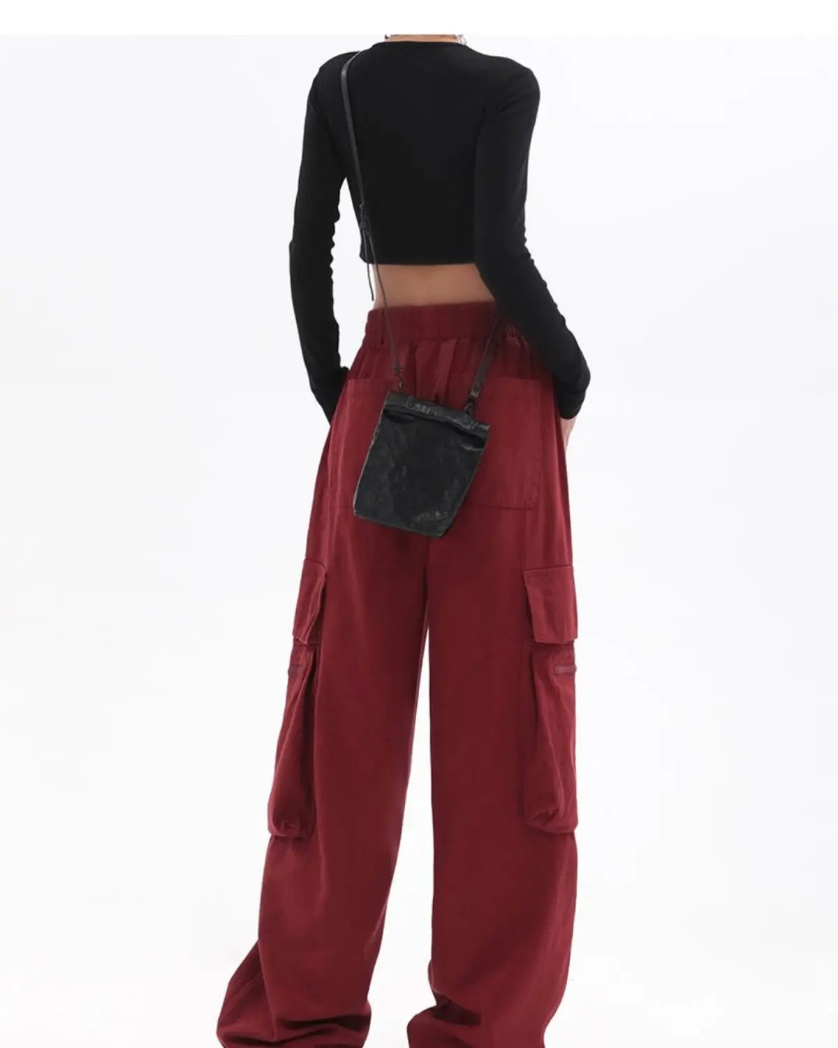 Streetwear Vintage Hip Hop Oversize Red Cargo Pants Women Drawstring Elastic Waist Loose Wide Leg Harajuku Casual Trousers 2023 voguable