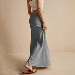 Voguable  Solid Color Straight Drawstring Elastic Waist Casual Ladies Skirt Summer Simple New Versatile Loose Long Skirt for Women voguable