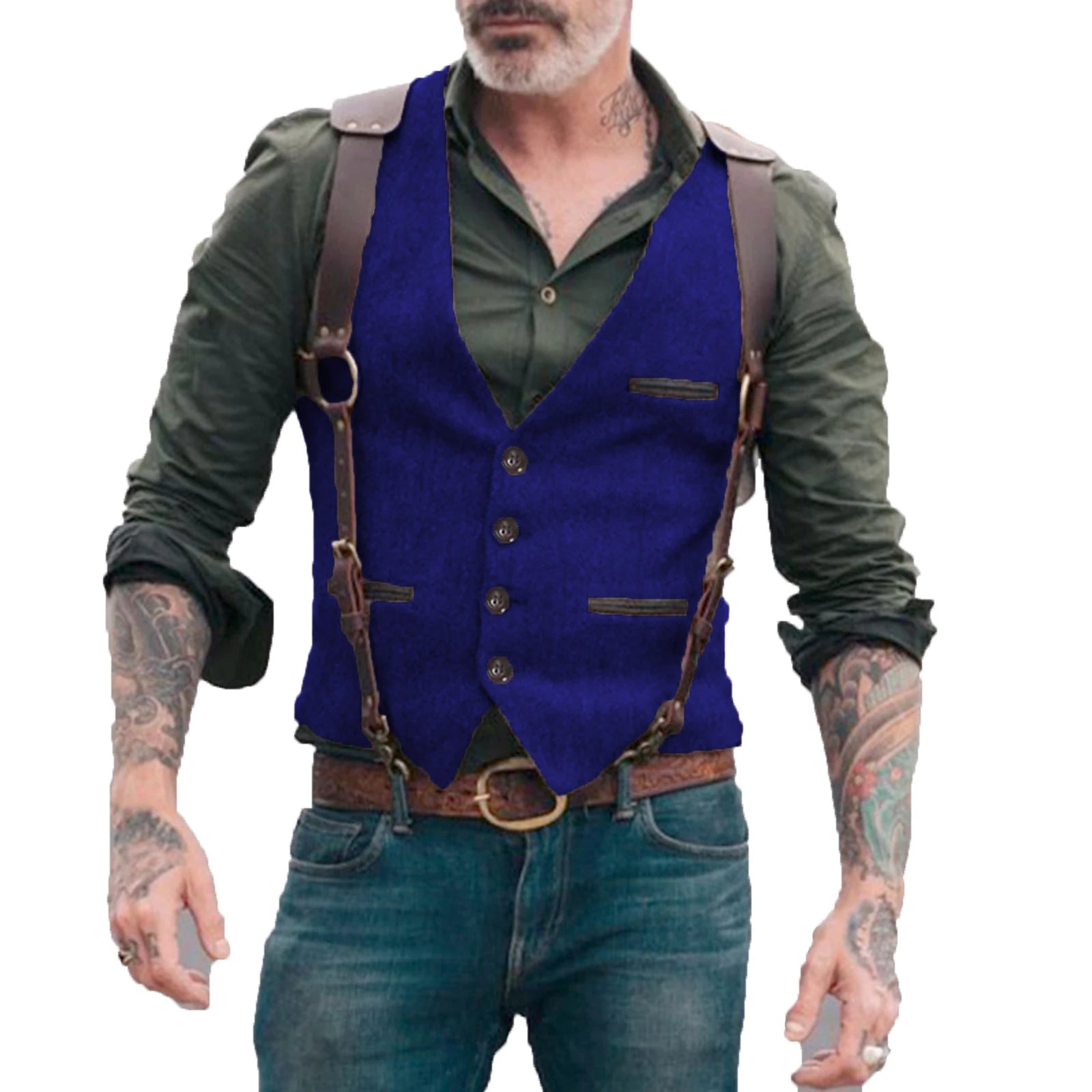 Men's Vests Men Brown Waistcoat Vest Man Steampunk Jacket Striped Tweed V-neck Slim Fit Gilet Wedding Clothing voguable
